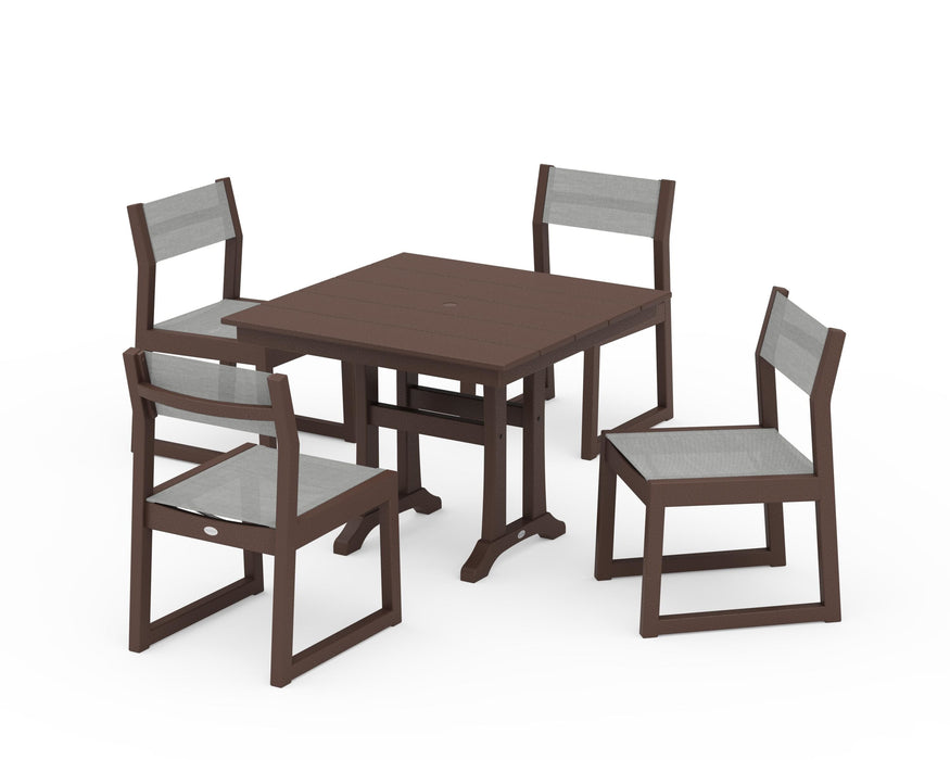 POLYWOOD® EDGE Sling 5-Piece Farmhouse Trestle Side Chair Dining Set
