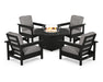 POLYWOOD Club 5-Piece Conversation Set with Fire Pit Table in Black / Grey Mist
