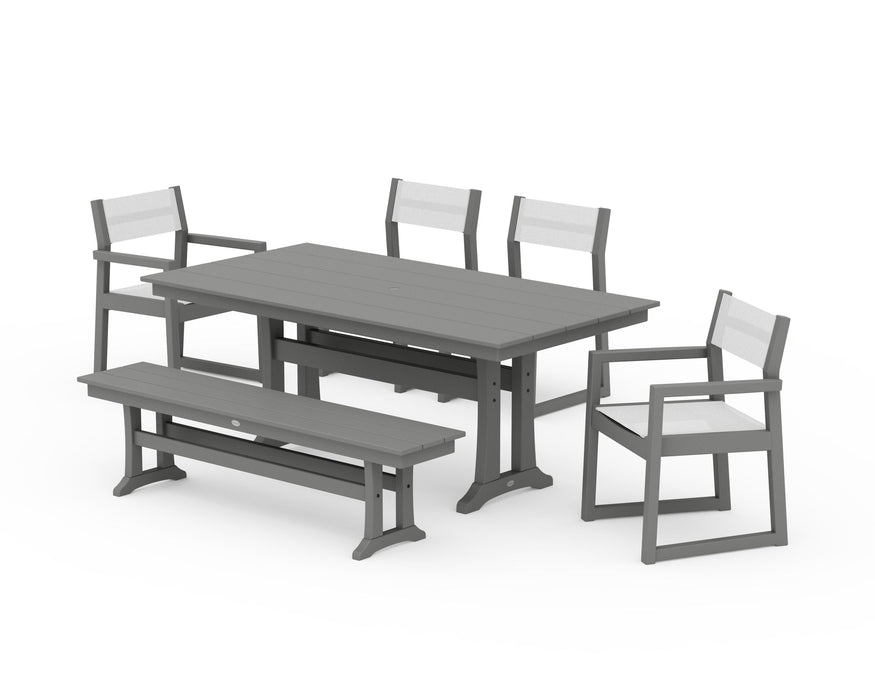 POLYWOOD® EDGE Sling 6-Piece Farmhouse Dining Set With Trestle Legs