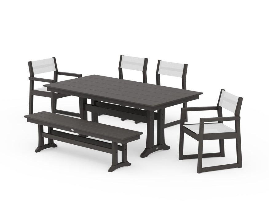 POLYWOOD® EDGE Sling 6-Piece Farmhouse Dining Set With Trestle Legs