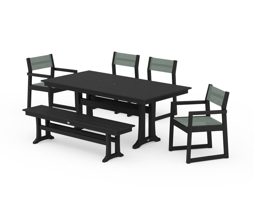 POLYWOOD® EDGE Sling 6-Piece Farmhouse Dining Set With Trestle Legs