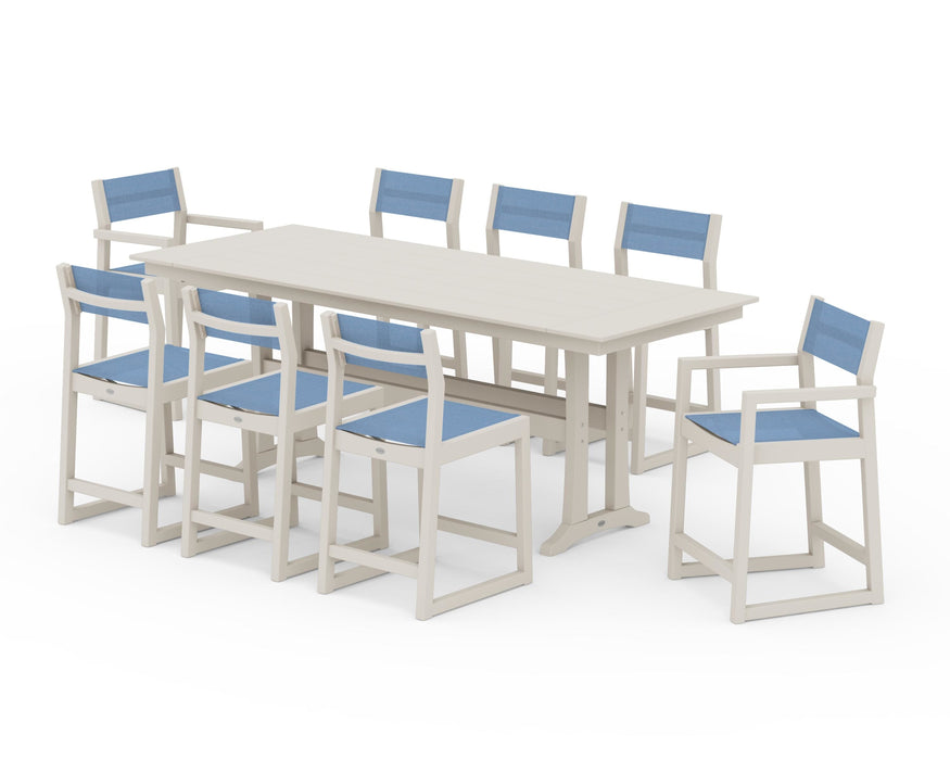 POLYWOOD® EDGE Sling 9-Piece Farmhouse Counter Set with Trestle Legs