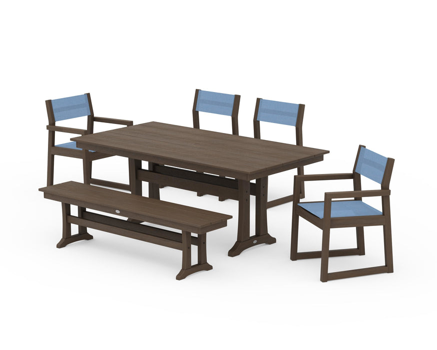 POLYWOOD® EDGE Sling 6-Piece Farmhouse Dining Set With Trestle Legs