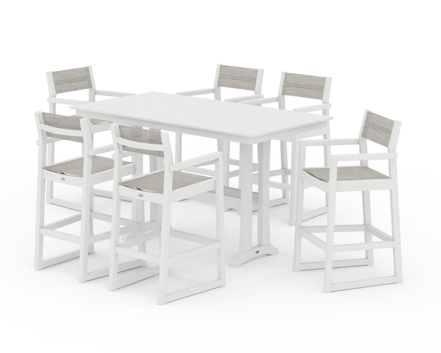 POLYWOOD® EDGE Sling Arm Chair 7-Piece Farmhouse Bar Set with Trestle Legs