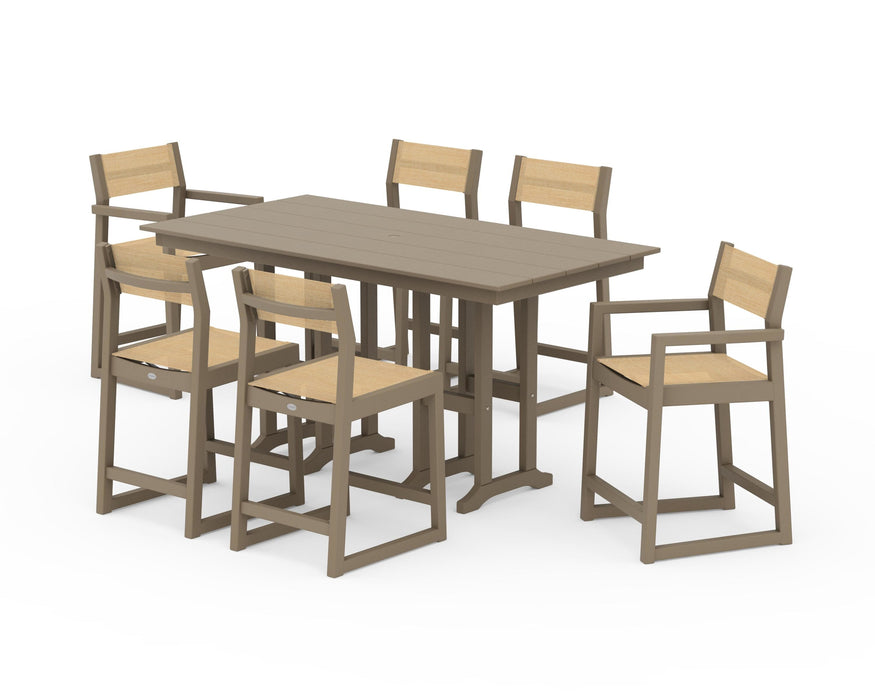 POLYWOOD® EDGE Sling 7-Piece Farmhouse Counter Set with Trestle Legs