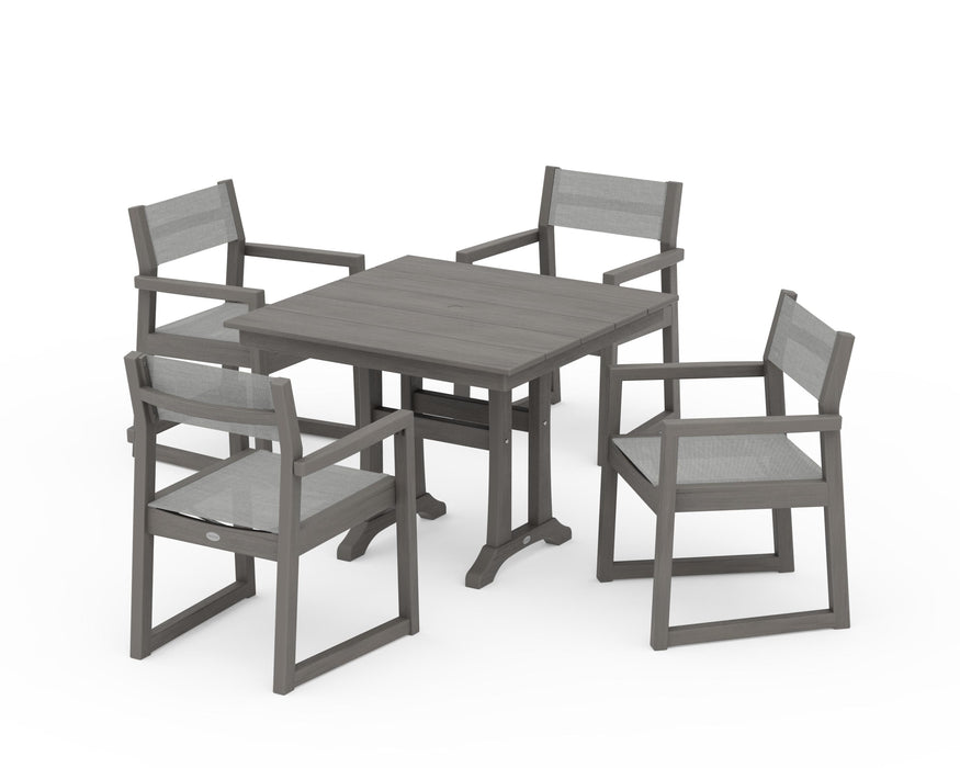 POLYWOOD® EDGE Sling 5-Piece Farmhouse Dining Set with Trestle Legs