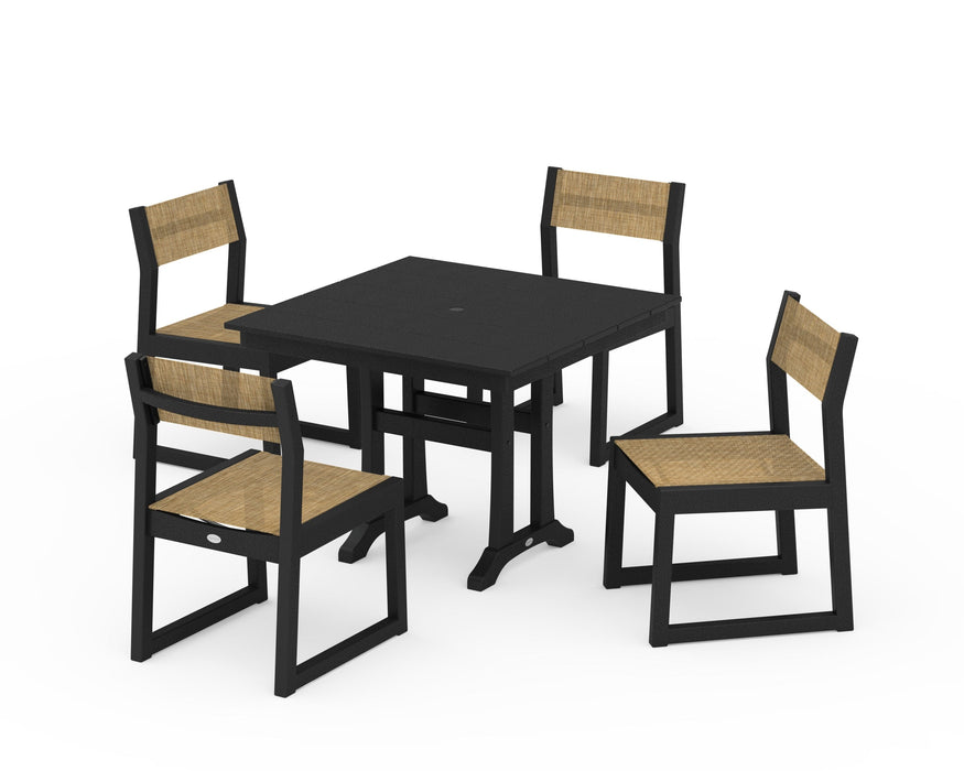 POLYWOOD® EDGE Sling 5-Piece Farmhouse Trestle Side Chair Dining Set