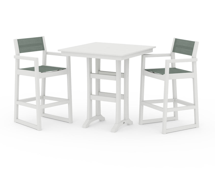 POLYWOOD® EDGE Sling Arm Chair 3-Piece Farmhouse Bar Set with Trestle Legs