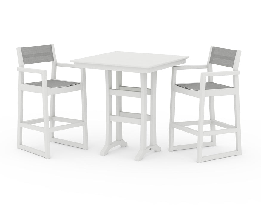 POLYWOOD® EDGE Sling Arm Chair 3-Piece Farmhouse Bar Set with Trestle Legs