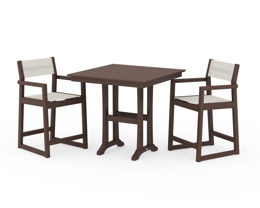 POLYWOOD® EDGE Sling Arm Chair 3-Piece Farmhouse Counter Set with Trestle Legs