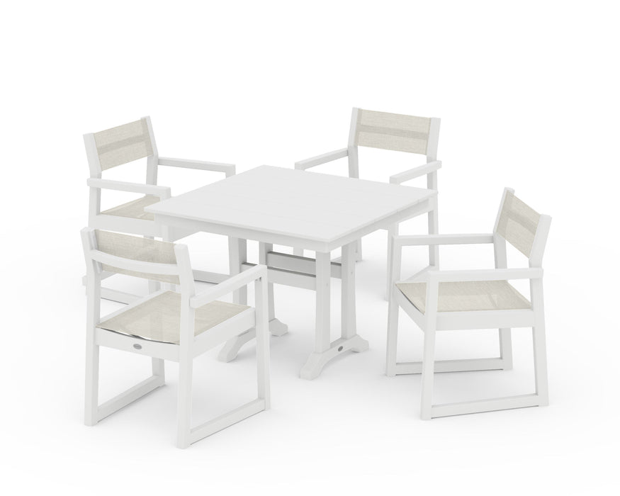 POLYWOOD® EDGE Sling 5-Piece Farmhouse Dining Set with Trestle Legs