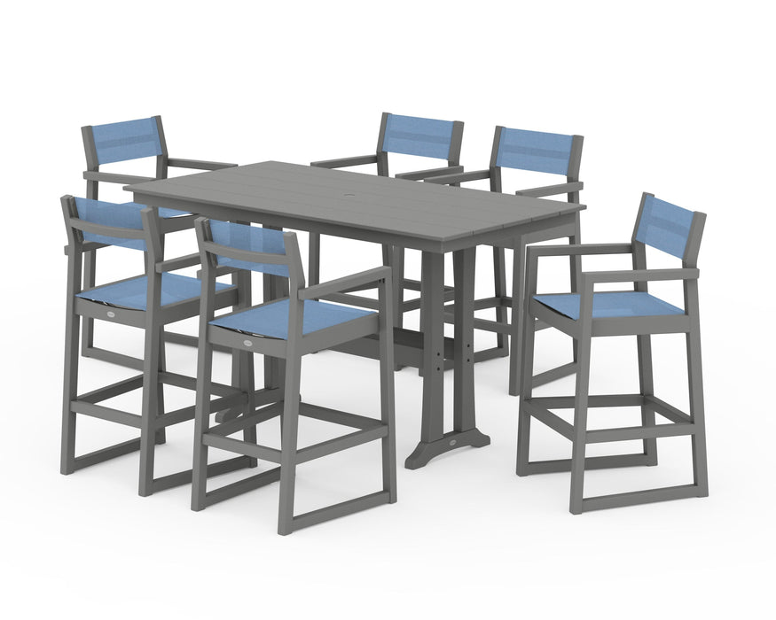 POLYWOOD® EDGE Sling Arm Chair 7-Piece Farmhouse Bar Set with Trestle Legs