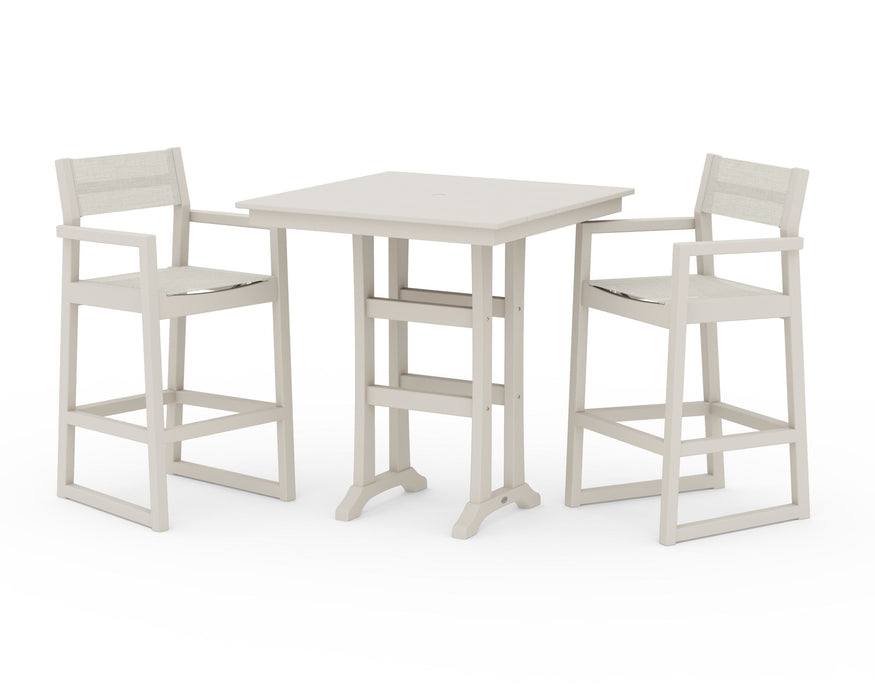 POLYWOOD® EDGE Sling Arm Chair 3-Piece Farmhouse Bar Set with Trestle Legs