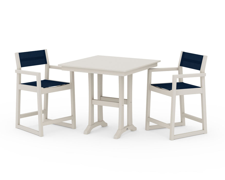 POLYWOOD® EDGE Sling Arm Chair 3-Piece Farmhouse Counter Set with Trestle Legs