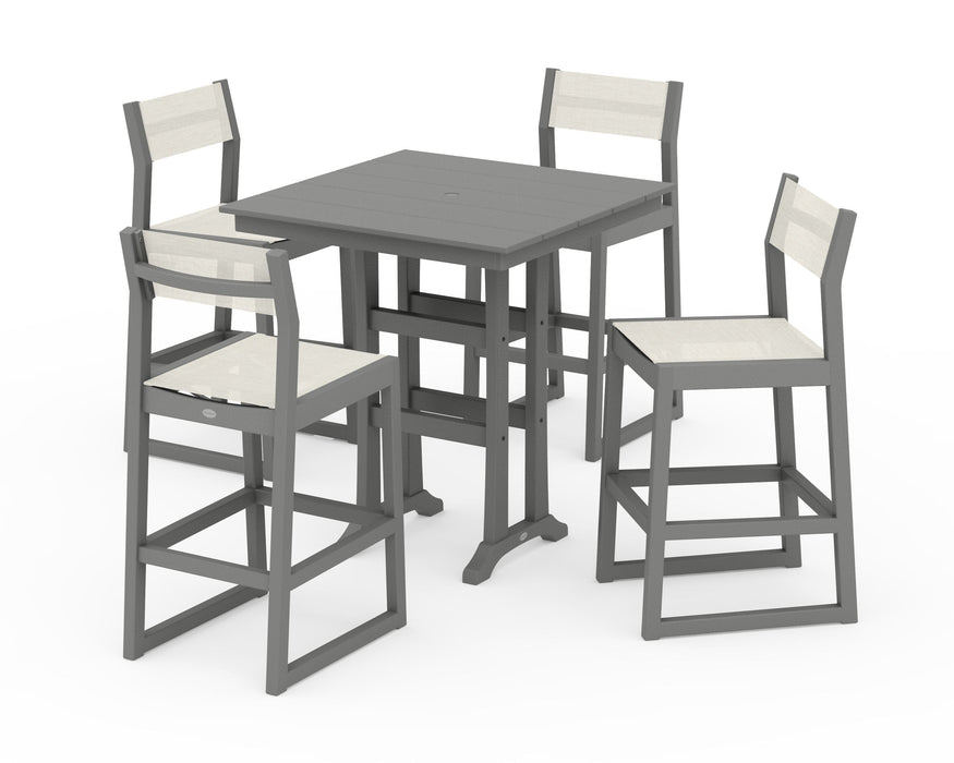 POLYWOOD® EDGE Sling Arm Chair 5-Piece Farmhouse Bar Set with Trestle Legs