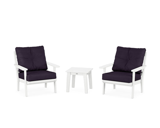POLYWOOD Prairie 3-Piece Deep Seating Set in White / Navy Linen