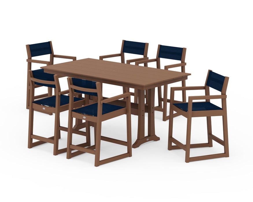 POLYWOOD® EDGE Sling Arm Chair 7-Piece Farmhouse Counter Set with Trestle Legs