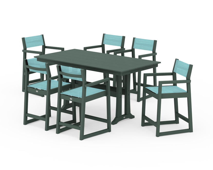 POLYWOOD® EDGE Sling Arm Chair 7-Piece Farmhouse Counter Set with Trestle Legs