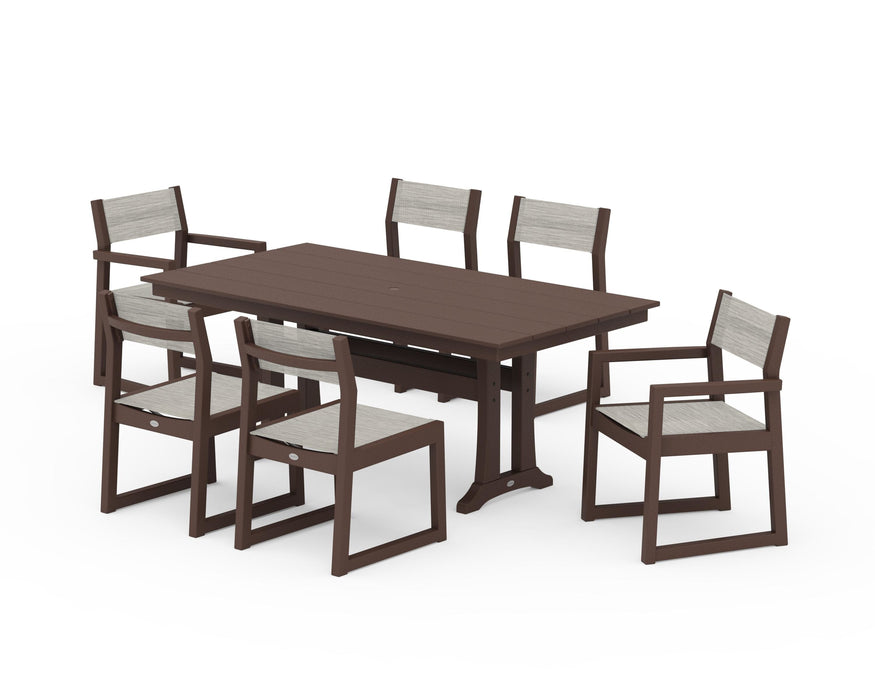 POLYWOOD® EDGE Sling 7-Piece Farmhouse Trestle Dining Set