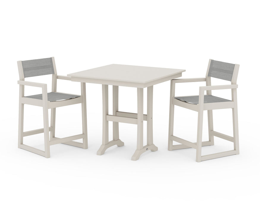 POLYWOOD® EDGE Sling Arm Chair 3-Piece Farmhouse Counter Set with Trestle Legs