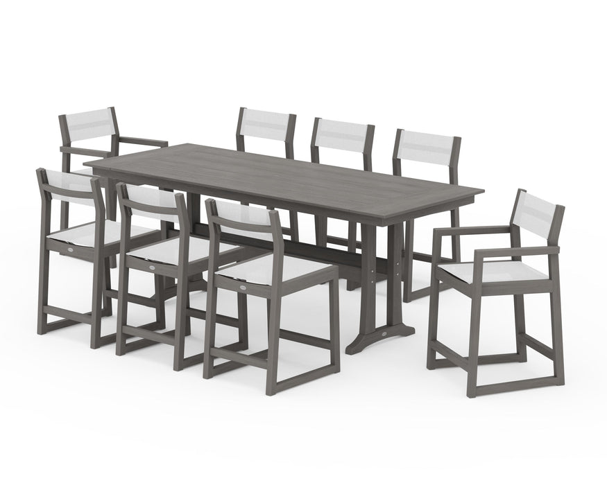 POLYWOOD® EDGE Sling 9-Piece Farmhouse Counter Set with Trestle Legs