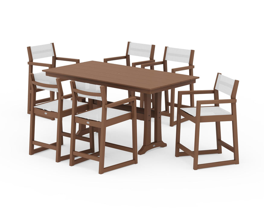 POLYWOOD® EDGE Sling Arm Chair 7-Piece Farmhouse Counter Set with Trestle Legs