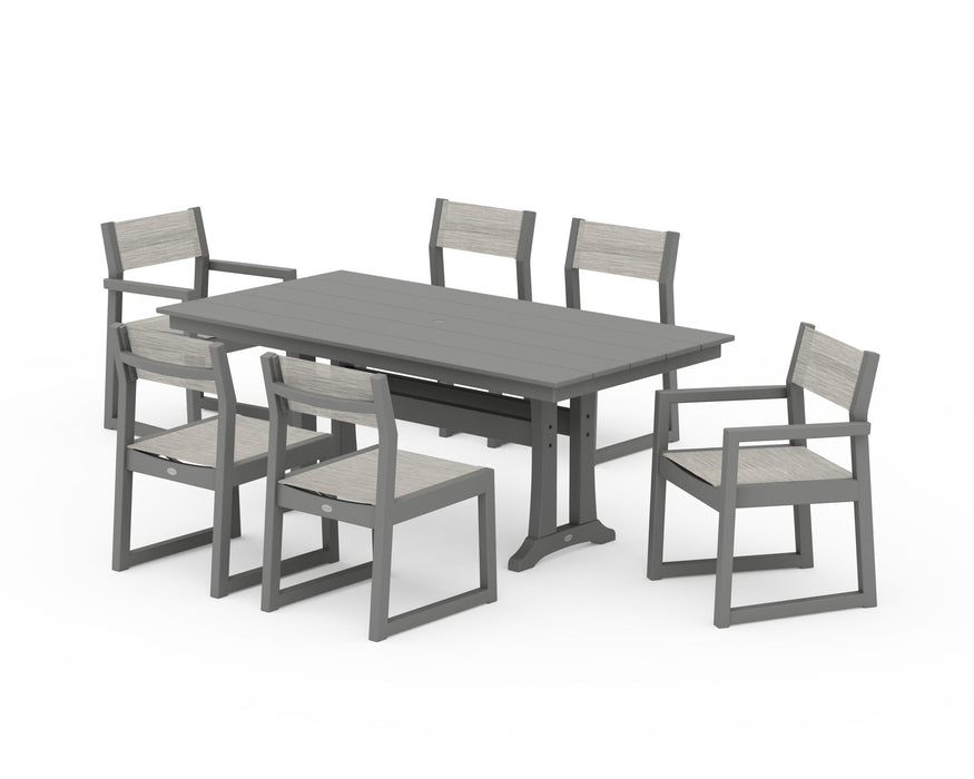 POLYWOOD® EDGE Sling 7-Piece Farmhouse Trestle Dining Set