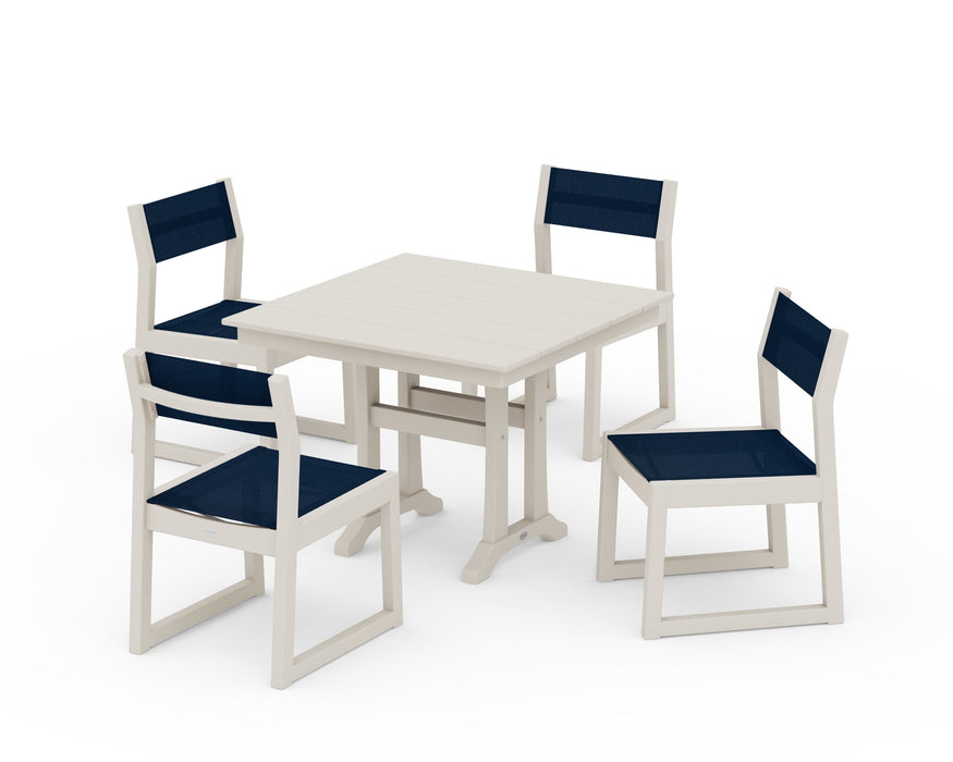 POLYWOOD® EDGE Sling 5-Piece Farmhouse Trestle Side Chair Dining Set
