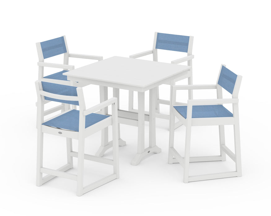 POLYWOOD® EDGE Sling Arm Chair 5-Piece Farmhouse Counter Set with Trestle Legs