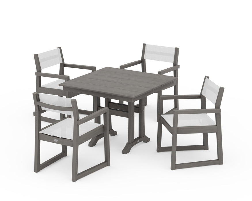 POLYWOOD® EDGE Sling 5-Piece Farmhouse Dining Set with Trestle Legs