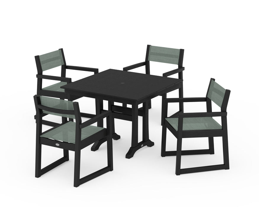 POLYWOOD® EDGE Sling 5-Piece Farmhouse Dining Set with Trestle Legs