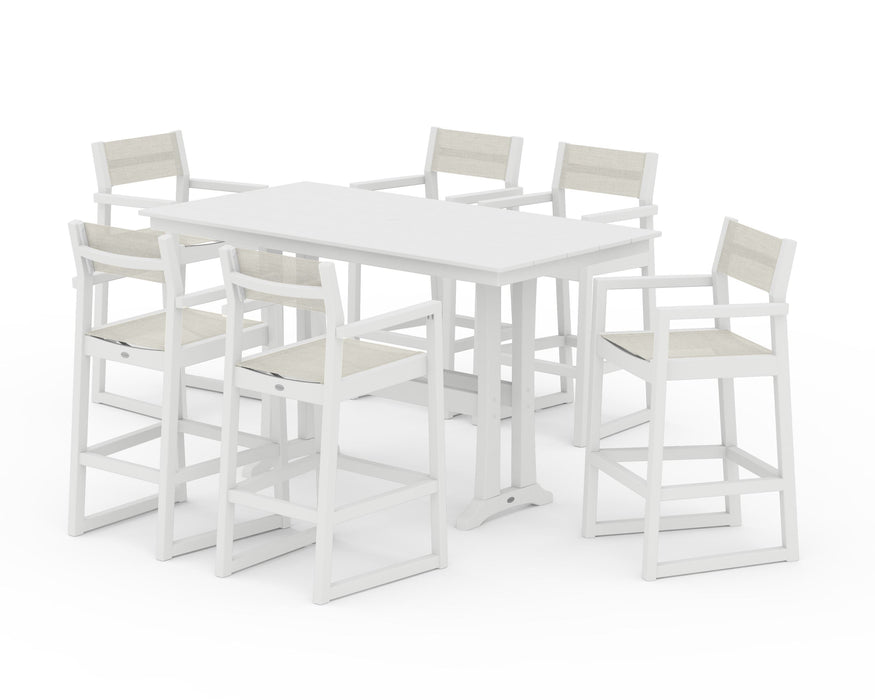 POLYWOOD® EDGE Sling Arm Chair 7-Piece Farmhouse Bar Set with Trestle Legs