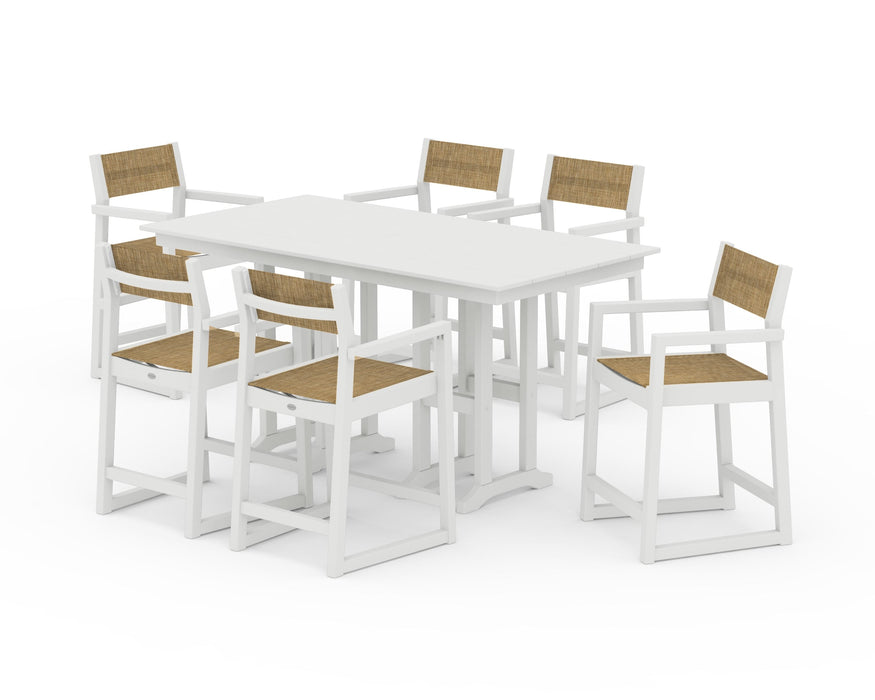 POLYWOOD® EDGE Sling Arm Chair 7-Piece Farmhouse Counter Set