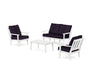POLYWOOD Oxford 4-Piece Deep Seating Set with Loveseat in White / Navy Linen