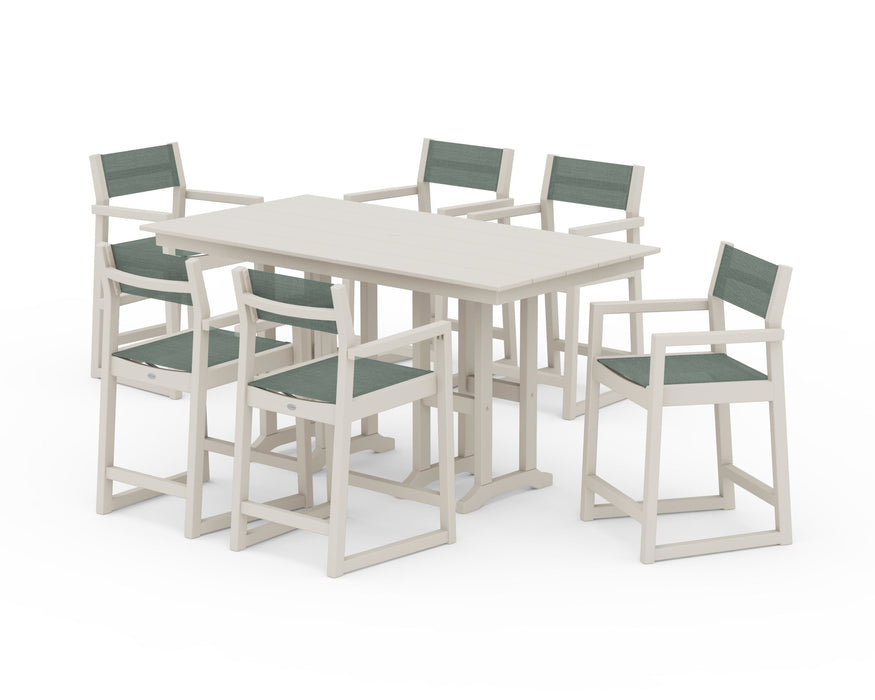 POLYWOOD® EDGE Sling Arm Chair 7-Piece Farmhouse Counter Set