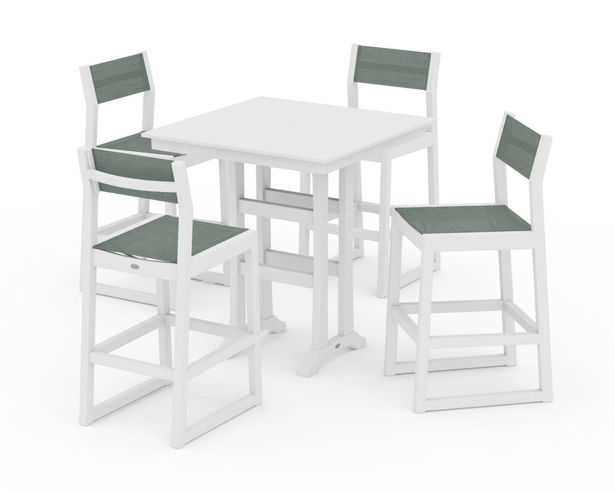 POLYWOOD® EDGE Sling Arm Chair 5-Piece Farmhouse Bar Set with Trestle Legs