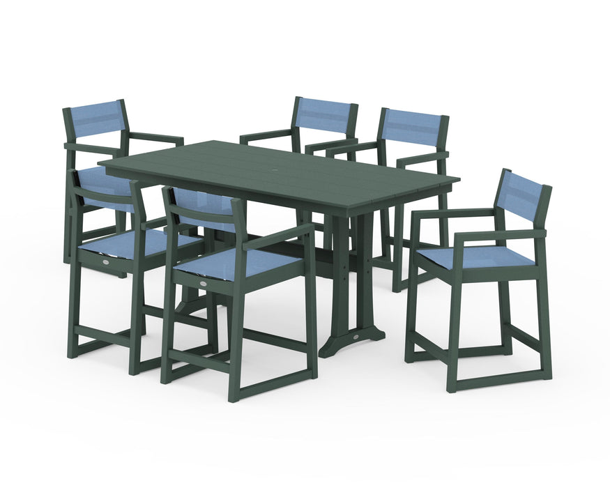 POLYWOOD® EDGE Sling Arm Chair 7-Piece Farmhouse Counter Set with Trestle Legs