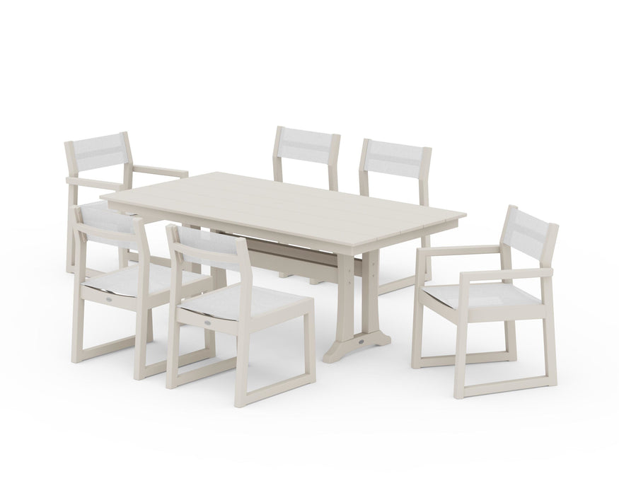 POLYWOOD® EDGE Sling 7-Piece Farmhouse Trestle Dining Set