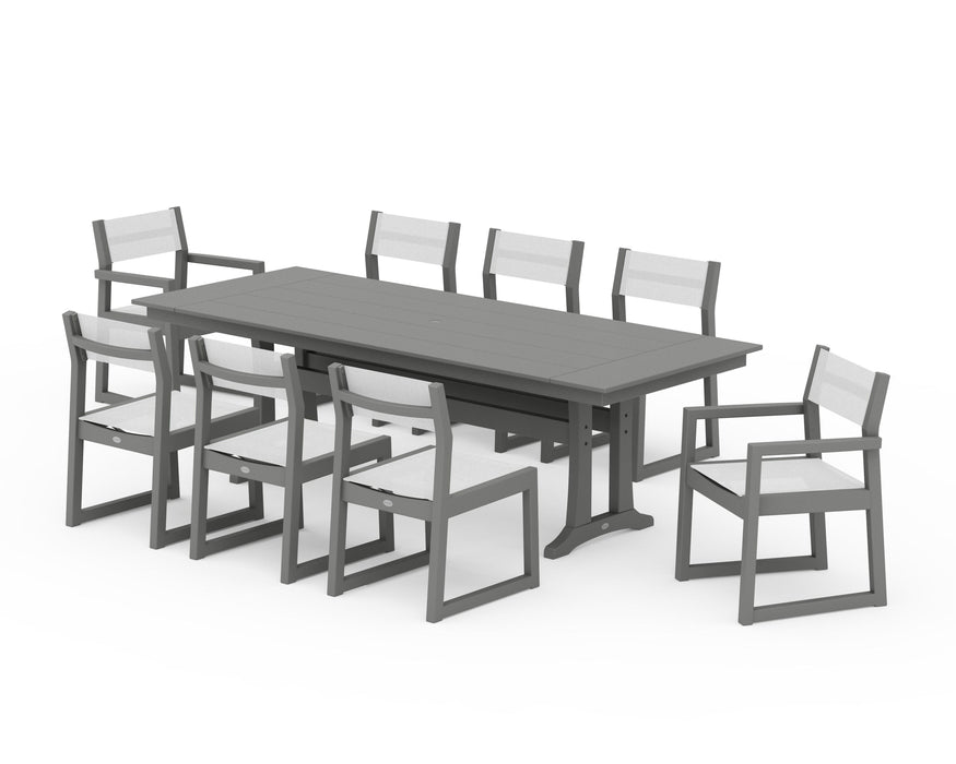 POLYWOOD® EDGE Sling 9-Piece Farmhouse Trestle Dining Set