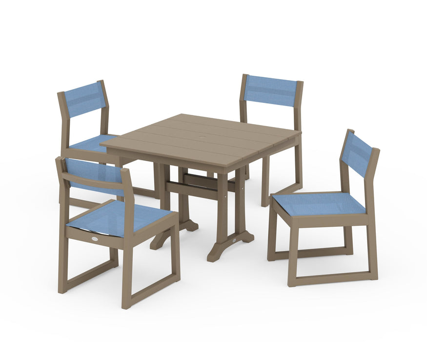 POLYWOOD® EDGE Sling 5-Piece Farmhouse Trestle Side Chair Dining Set