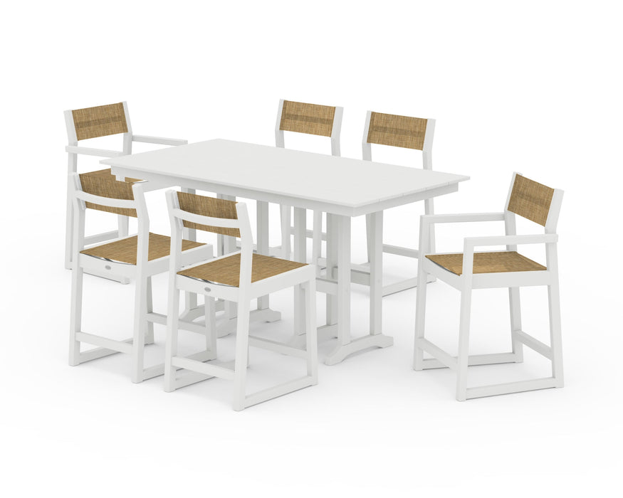 POLYWOOD® EDGE Sling 7-Piece Farmhouse Counter Set with Trestle Legs