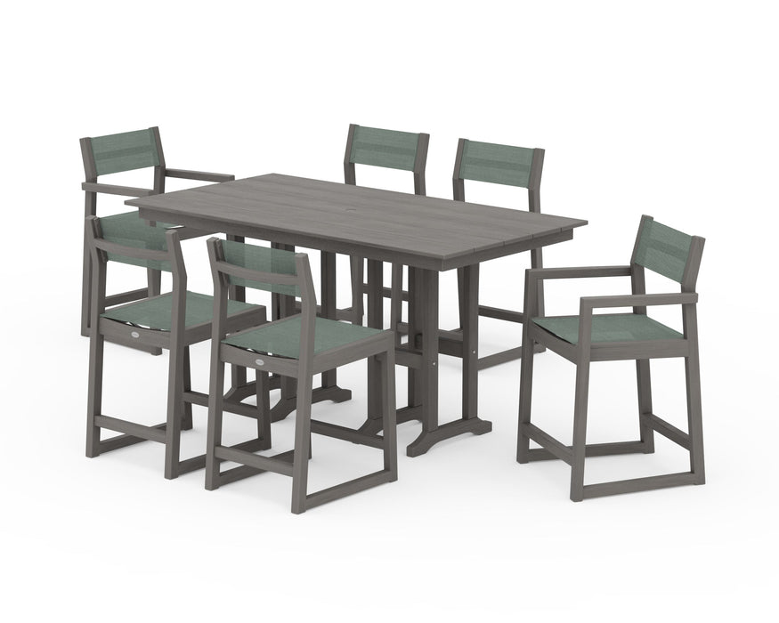 POLYWOOD® EDGE Sling 7-Piece Farmhouse Counter Set with Trestle Legs
