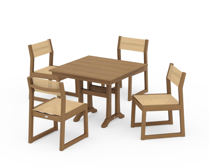 POLYWOOD® EDGE Sling 5-Piece Farmhouse Trestle Side Chair Dining Set