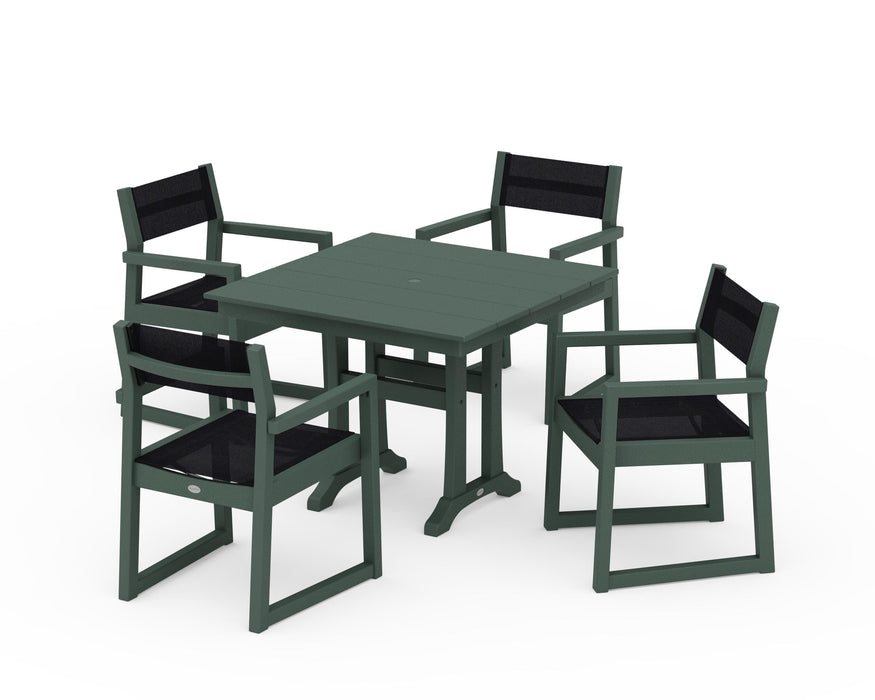 POLYWOOD® EDGE Sling 5-Piece Farmhouse Dining Set with Trestle Legs