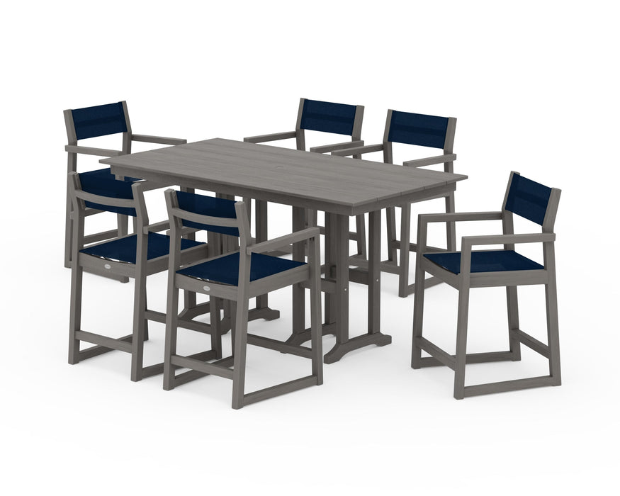 POLYWOOD® EDGE Sling Arm Chair 7-Piece Farmhouse Counter Set