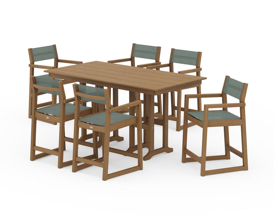 POLYWOOD® EDGE Sling Arm Chair 7-Piece Farmhouse Counter Set