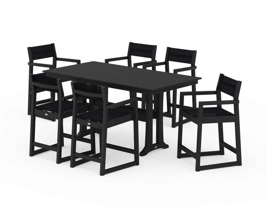 POLYWOOD® EDGE Sling Arm Chair 7-Piece Farmhouse Counter Set with Trestle Legs