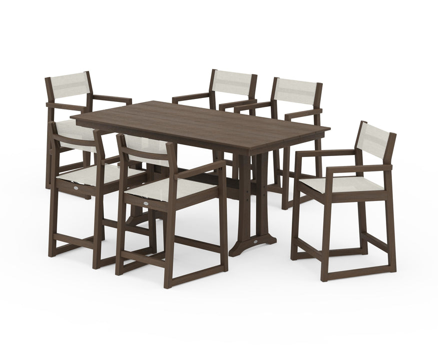 POLYWOOD® EDGE Sling Arm Chair 7-Piece Farmhouse Counter Set with Trestle Legs