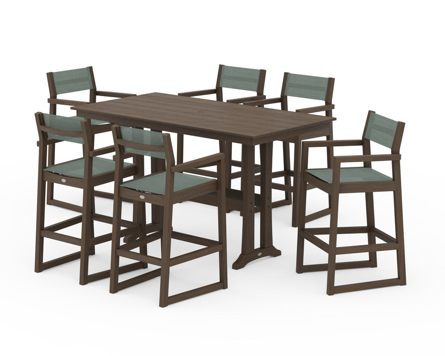 POLYWOOD® EDGE Sling Arm Chair 7-Piece Farmhouse Bar Set with Trestle Legs