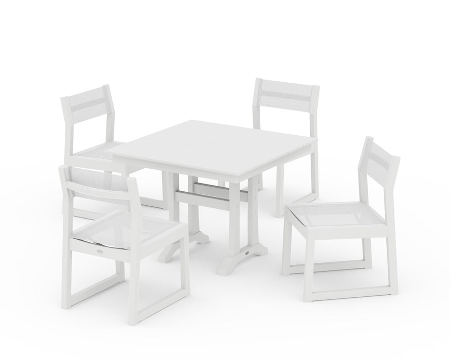 POLYWOOD® EDGE Sling 5-Piece Farmhouse Trestle Side Chair Dining Set